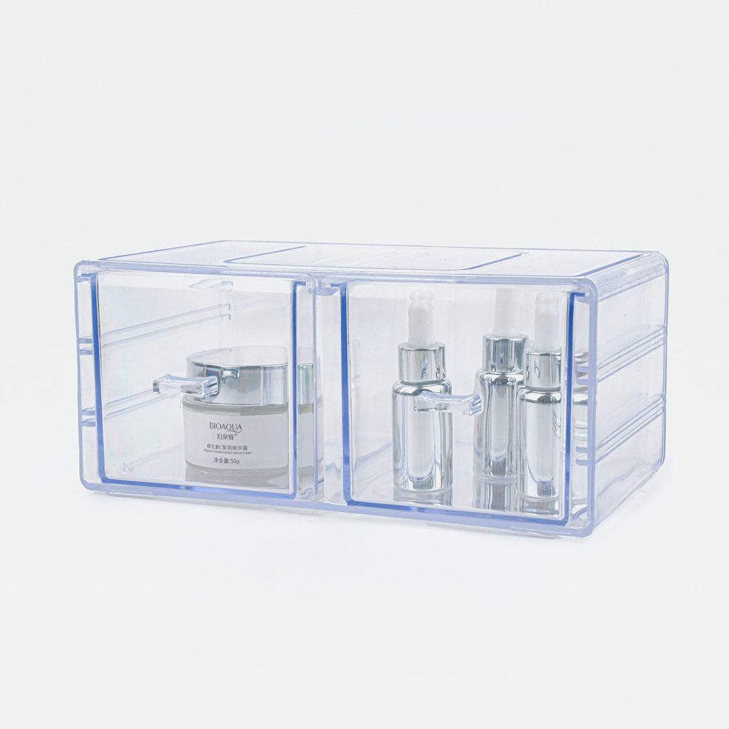 دراور دو کشو شفاف مناسب نظم‌دهی لوازم آرایش و وسایل کوچک